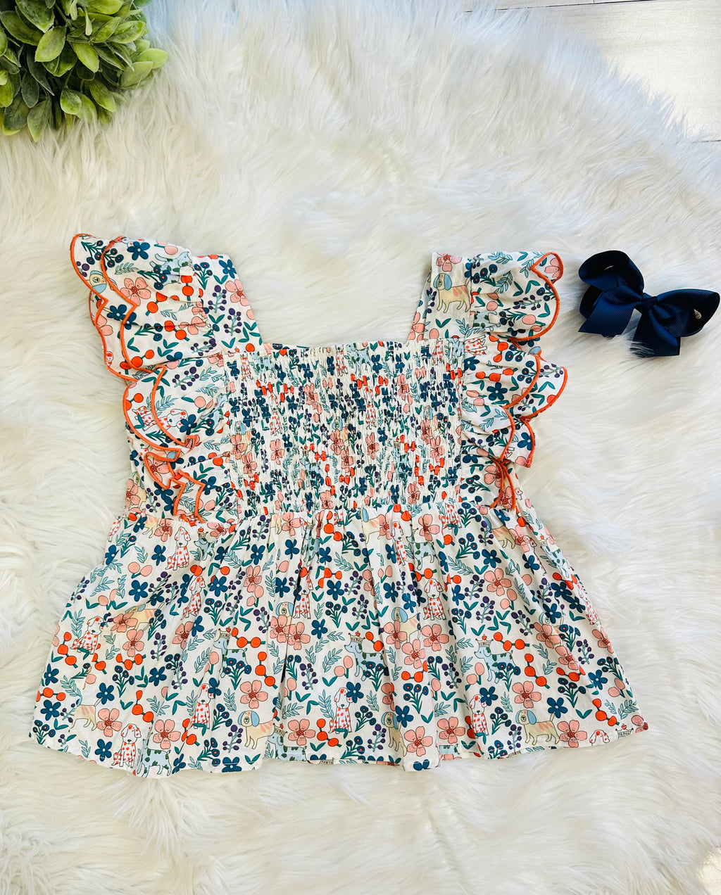 Girls Mixed Print Flutter Sleeve Top