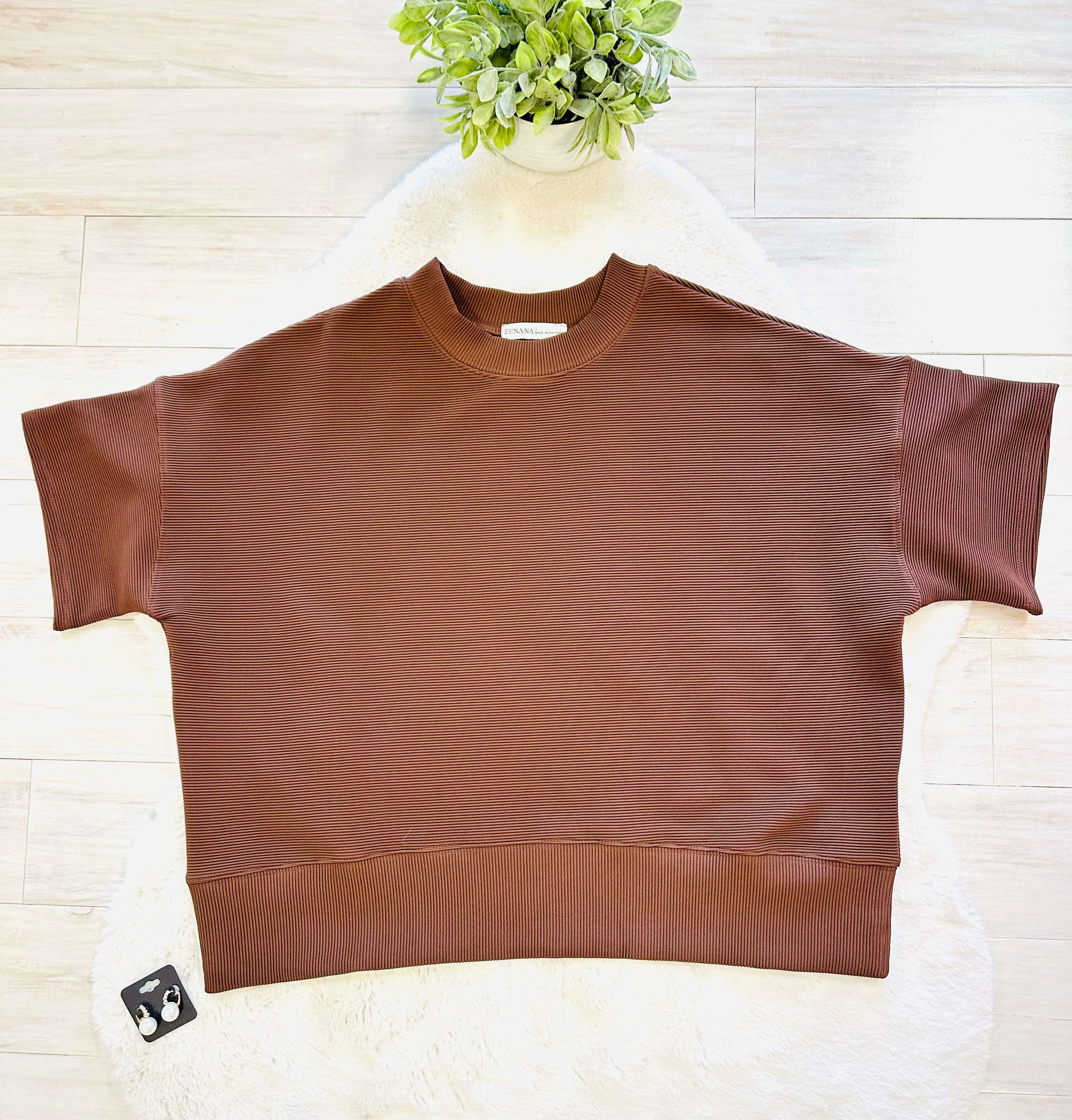 Women’s Zenana Brown Ribbed Pant Set