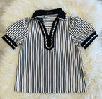 Women’s EvermmeeCollared Split Neck Black Striped Top