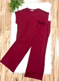 Women’s Zenana Burgundy Ribbed Cuff Sleeve Pant Set Loose Fit