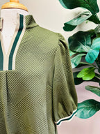 Women’s Umgee Olive Textured  Knit Puff Sleeve Dress