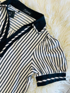 Women’s EvermmeeCollared Split Neck Black Striped Top