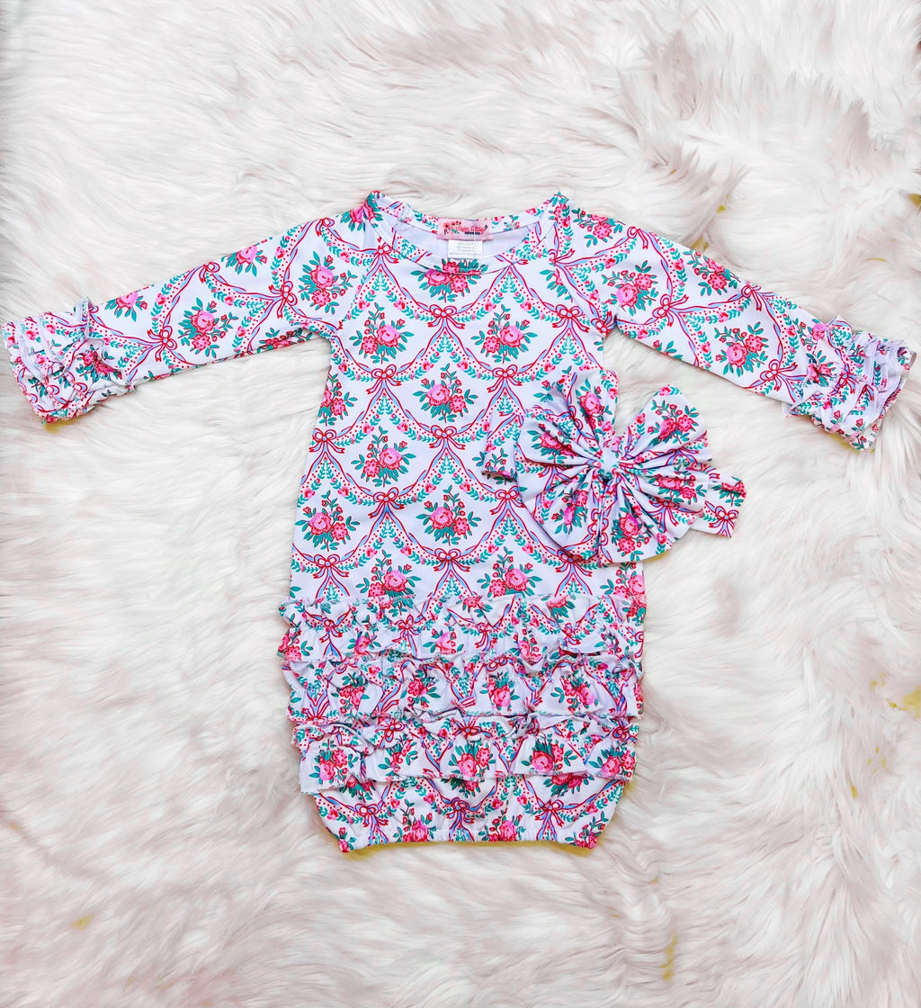 Girl’s Clover Cottage Pink Rose Newborn 3 Piece Set