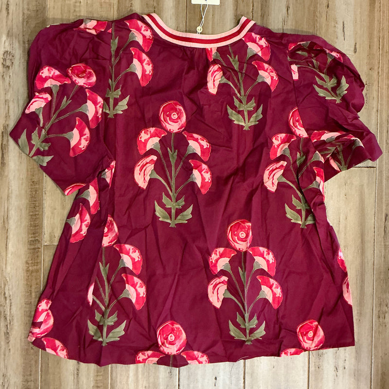 1XL Entro Wine Floral Split Neck Top Clearance