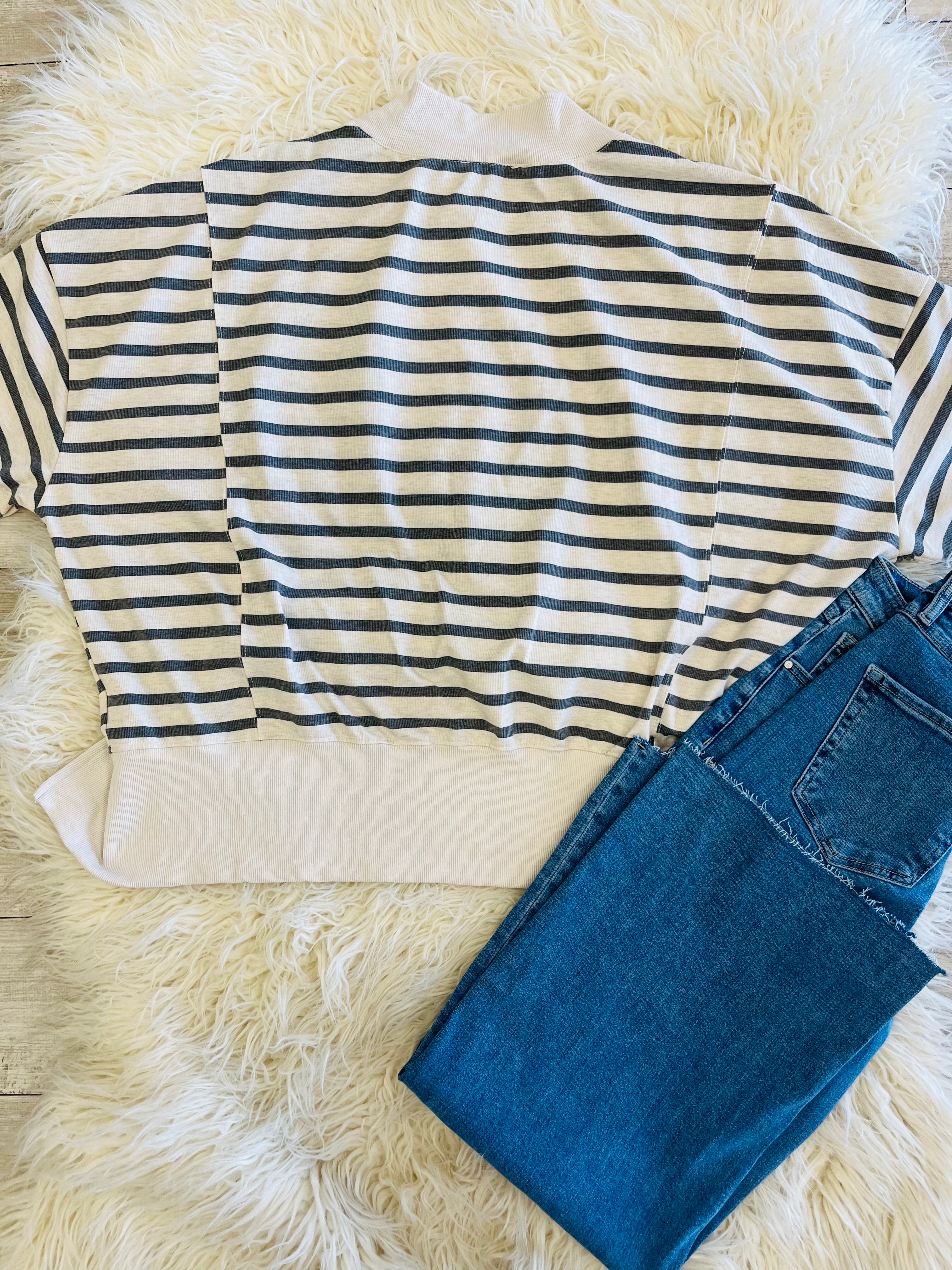 Women’s HYFVE White Dark Grey Stripped Long Sleeve Top