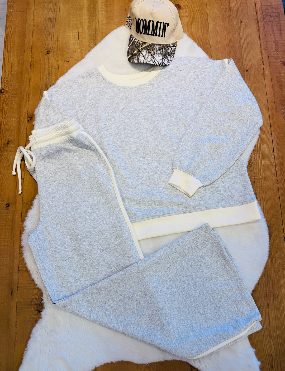Women’s Zenana Scuba Drawstring Pant Lounge Set in Heather Gray