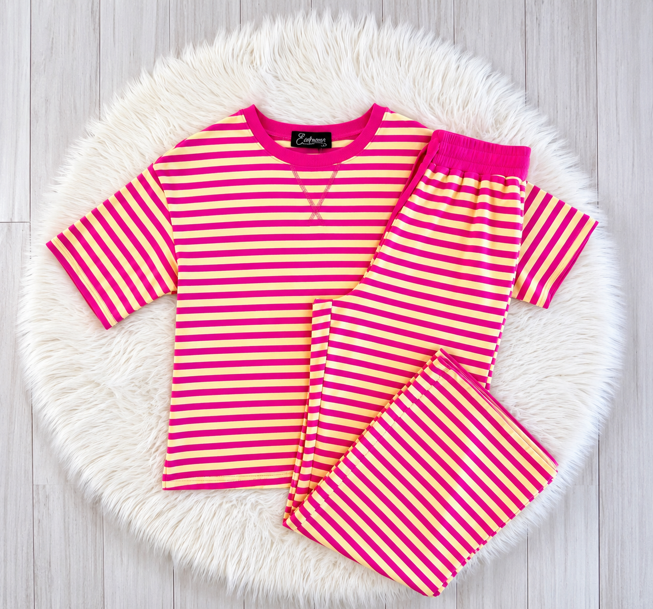 Women’s Evermmee Yellow and Pink Stripe Pant Set