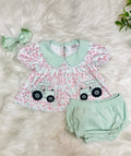 Girl’s Pink and Sage Floral Print Tractor Bubble