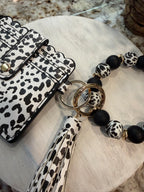 Wristlet ID Badge Pouch Keychain Black/White Cheetah Print