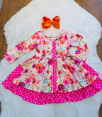 Girls Fall Floral Button Ruffle Dress