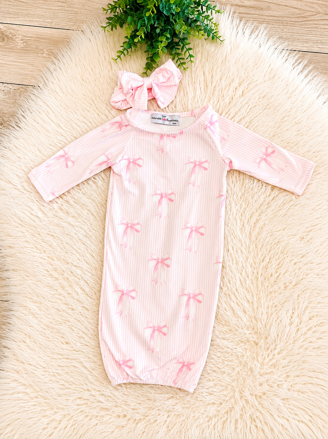 Girl’s Barbie Pink Bow Baby Gown with Matching Headband