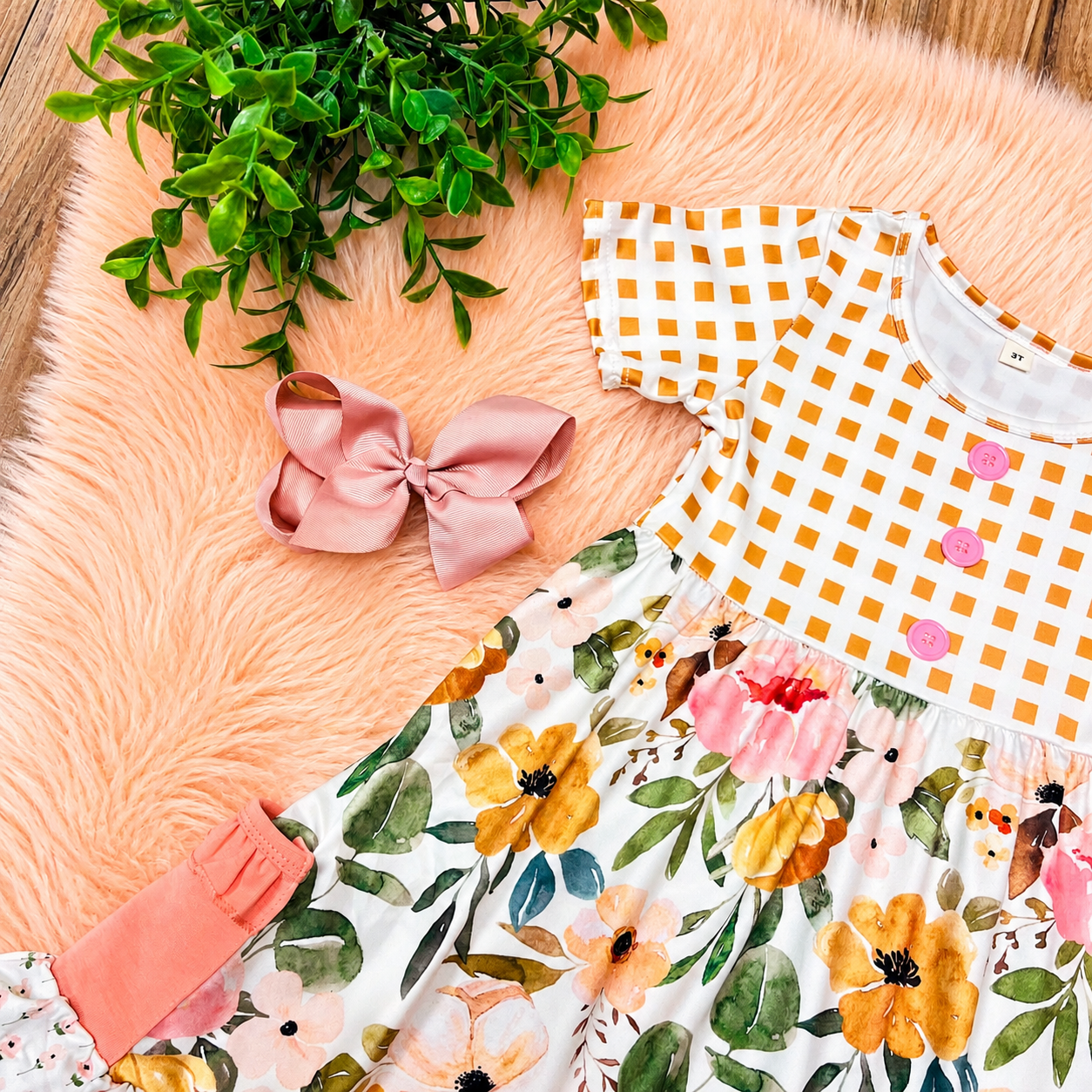 Girl’s Floral Checkered Dress