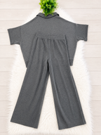 Women’s Zenana Short Sleeve Collared Scuba Set In Charcoal