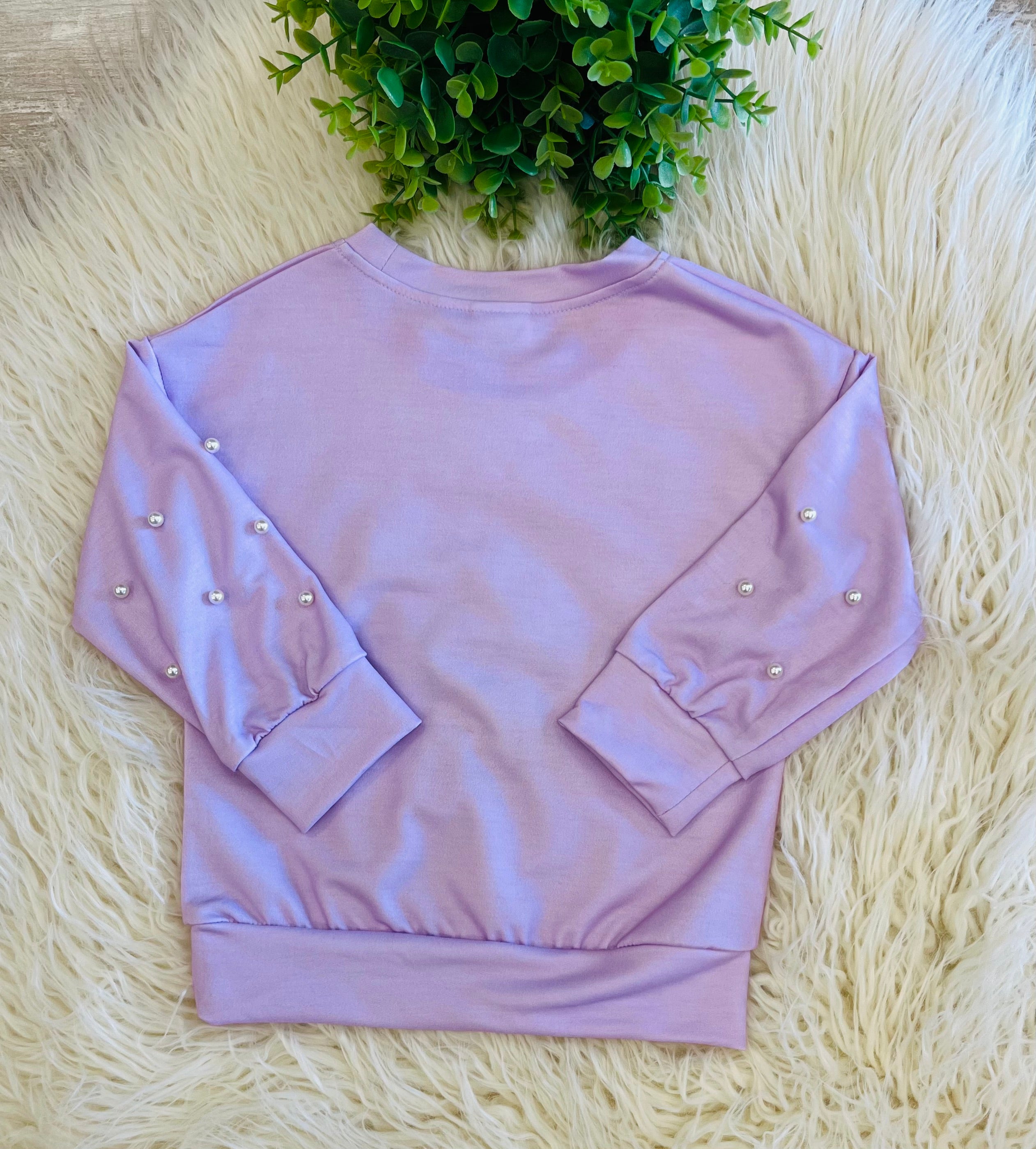 Girl’s purple Boo/Bow with Pearls on sleeves Blouse