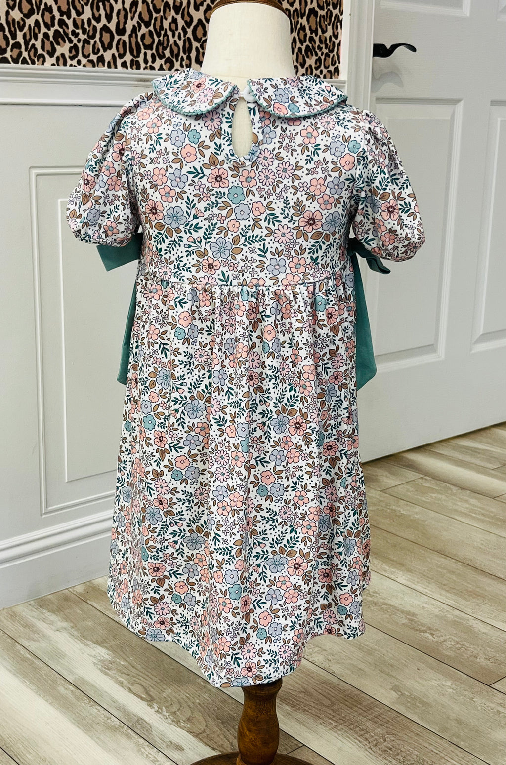 Girl’s Sage Green Bow Floral Dress