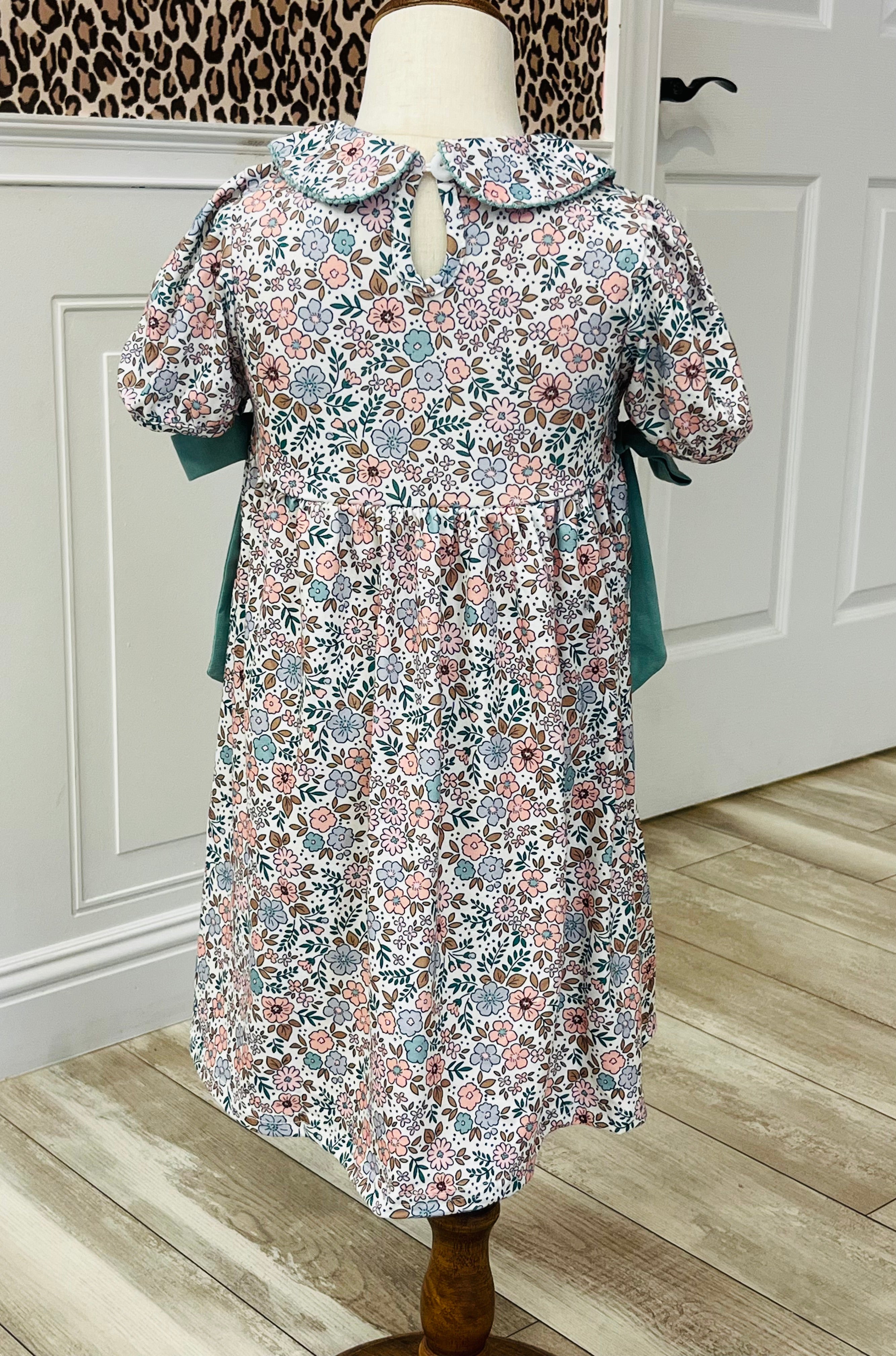 Girl’s Sage Green Bow Floral Dress