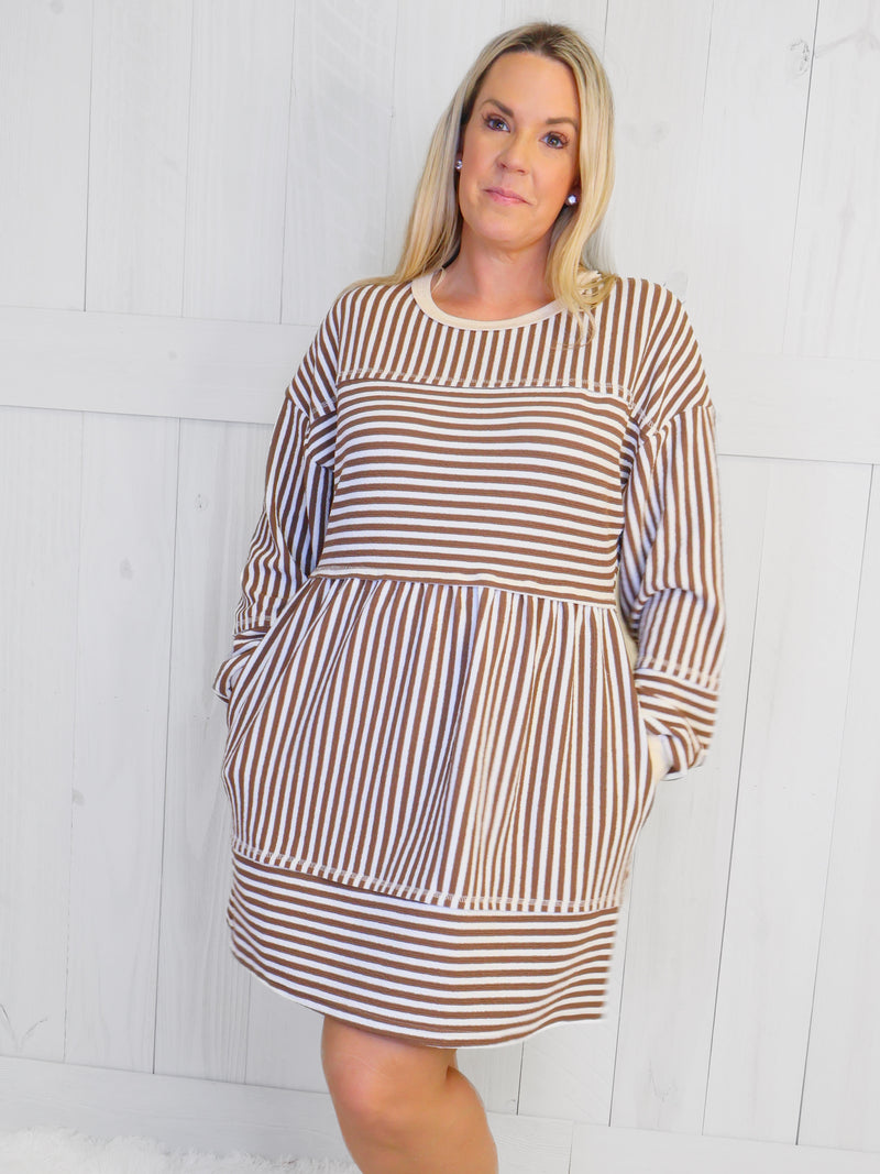 Women’s Oversized Multi Stripe Dress Mocha