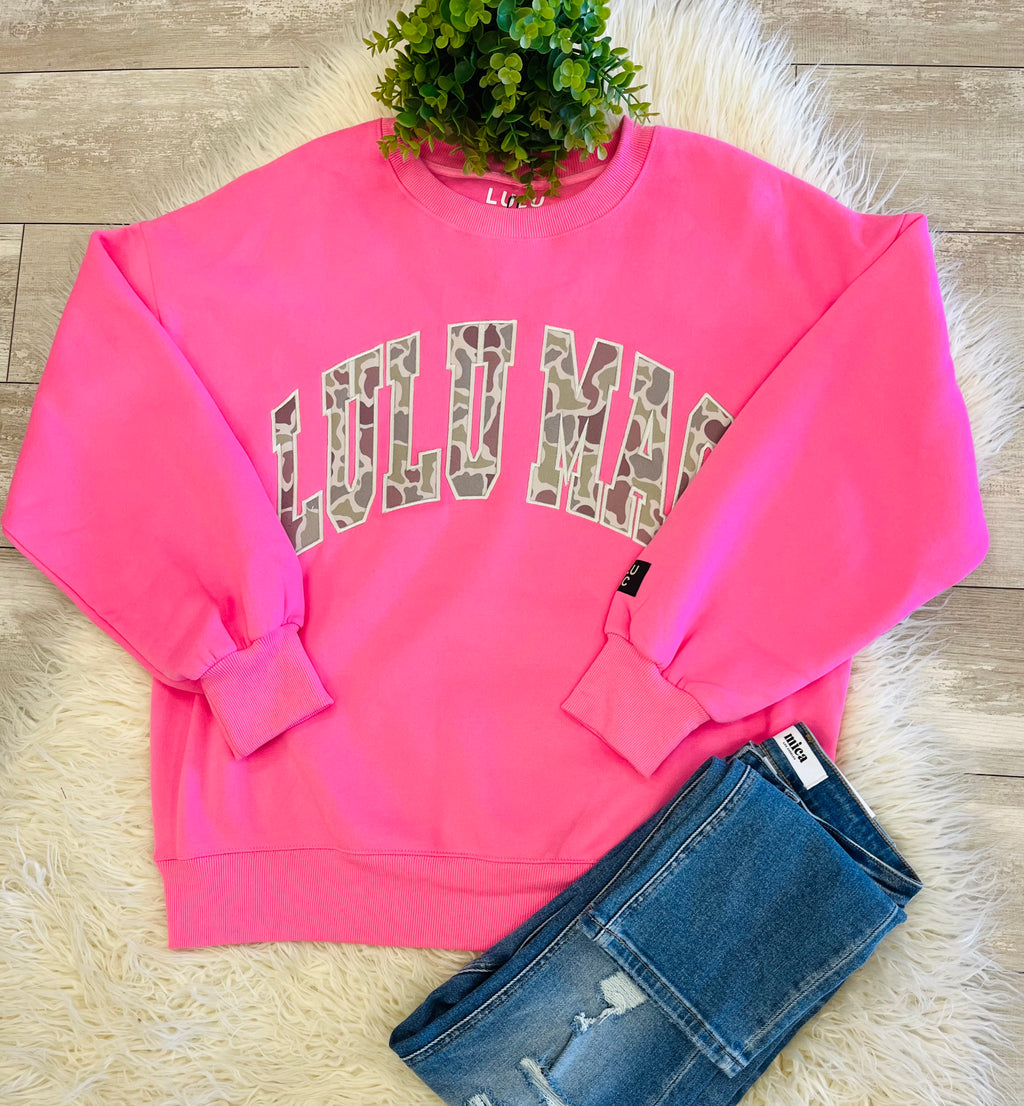Women’s LuLu Mac Camouflage and Pink Sweatshirt