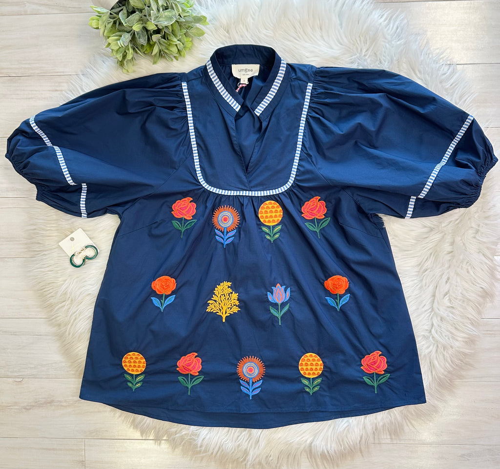 Women’s Umgee Navy Floral Blouse