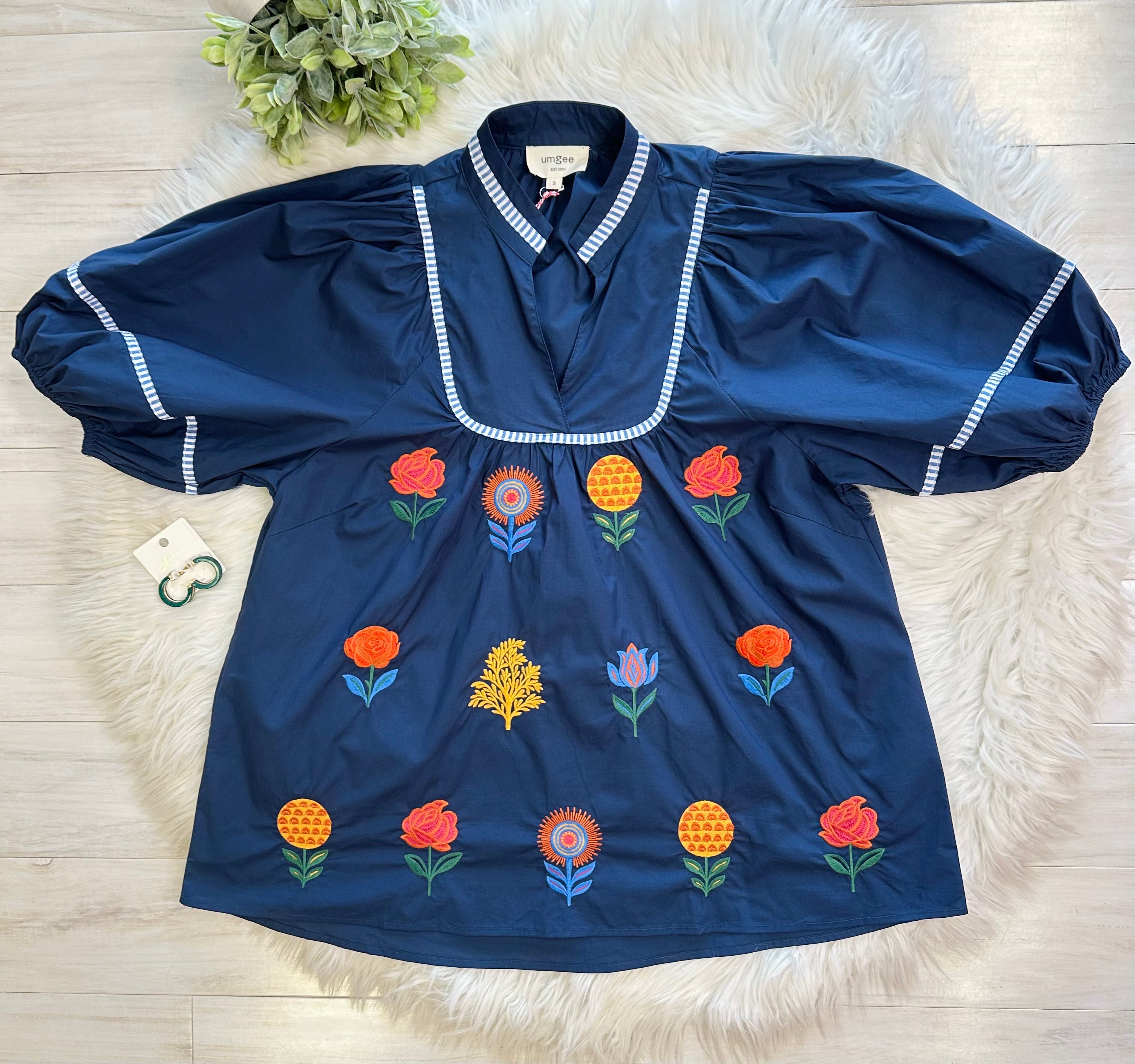 Women’s Umgee Navy Floral Blouse