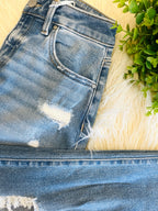 Women’s Risen High Rise Crop Barrel Distressed Jeans Style 1881
