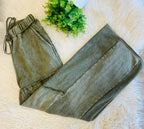 Women’s Evermee Olive Green Mineral-Washed Wide-Leg Patchwork Pants