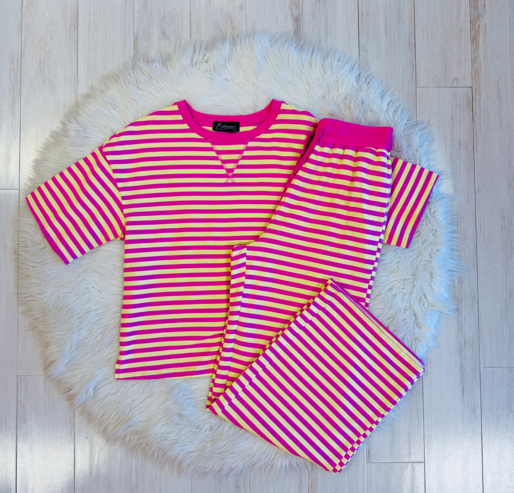 Women’s Evermmee Yellow and Pink Stripe Pant Set