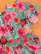 Girls Floral Smocked Waist Puff Sleeve Dress
