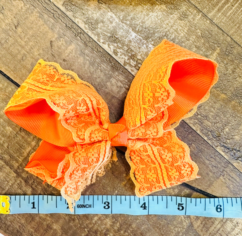 Hair Bow 6” Alligator Clip - Laced Pumpkin Orange