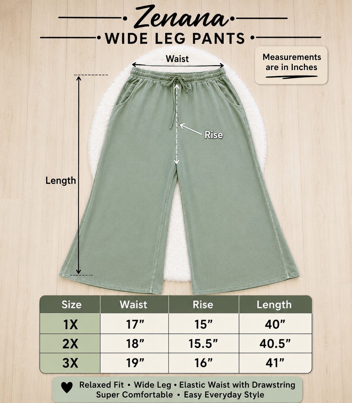 Women’s Curvy Petite Zenana Enzyme Wash Jade Wide- Leg Pants