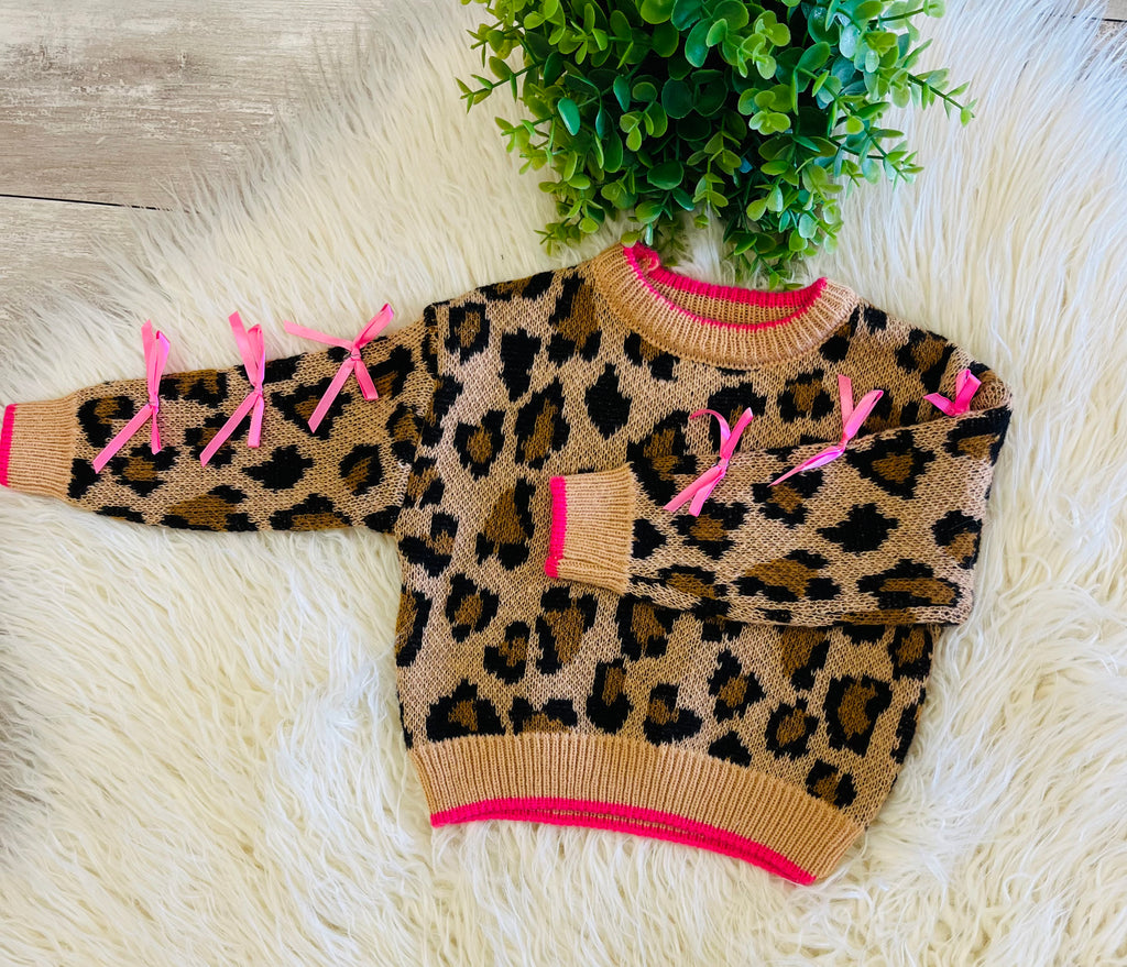 Girl’s Cheetah and Bow Sweater