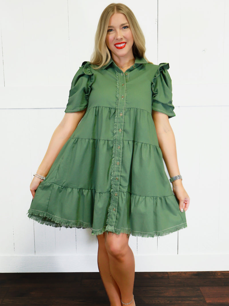 Women’s GiGiO Olive Denim Button Dress