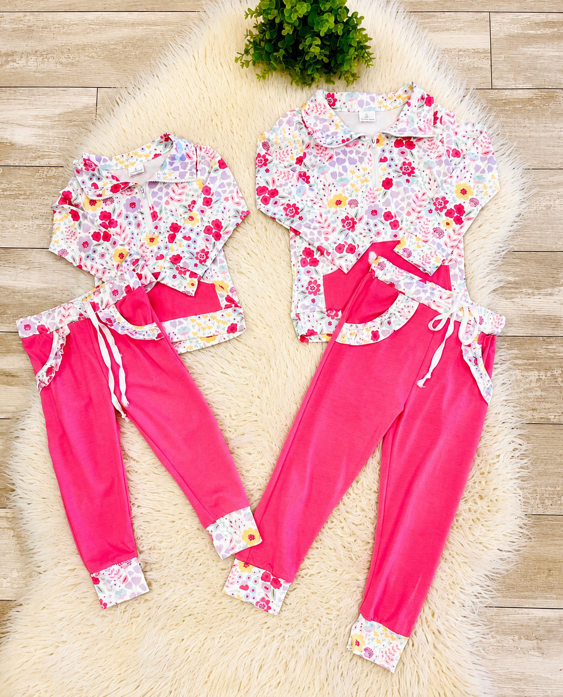 Girl’s Pink Floral Quarter Zip Two Piece Set