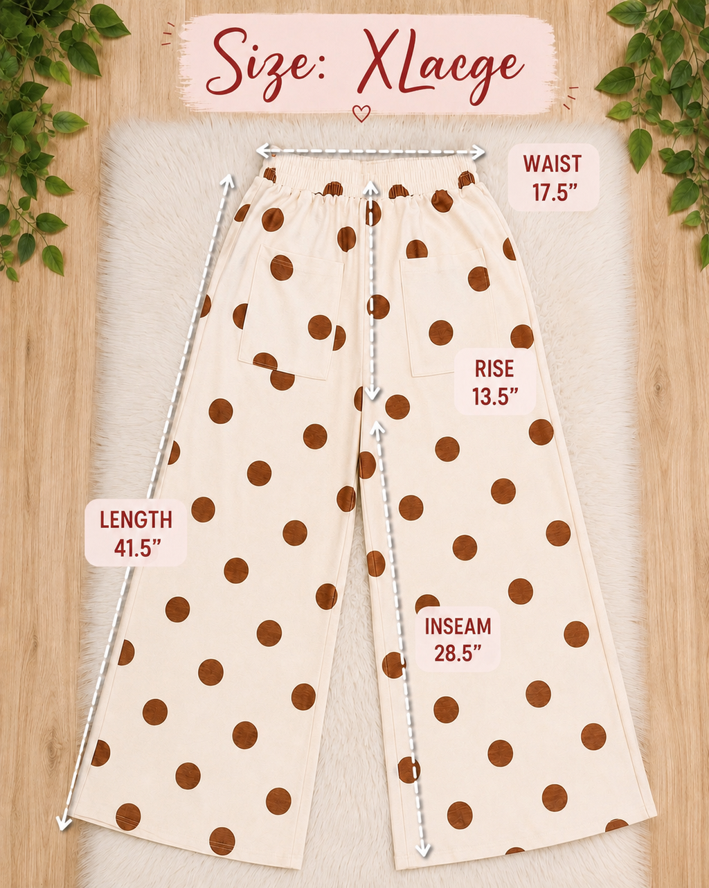 Women’s Evermmee Tan Polka Dot Wide Leg Pull on Pants