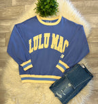Women’s LuLu Mac Blue & Butter Yellow Striped Ribbed Trim Sweatshirt