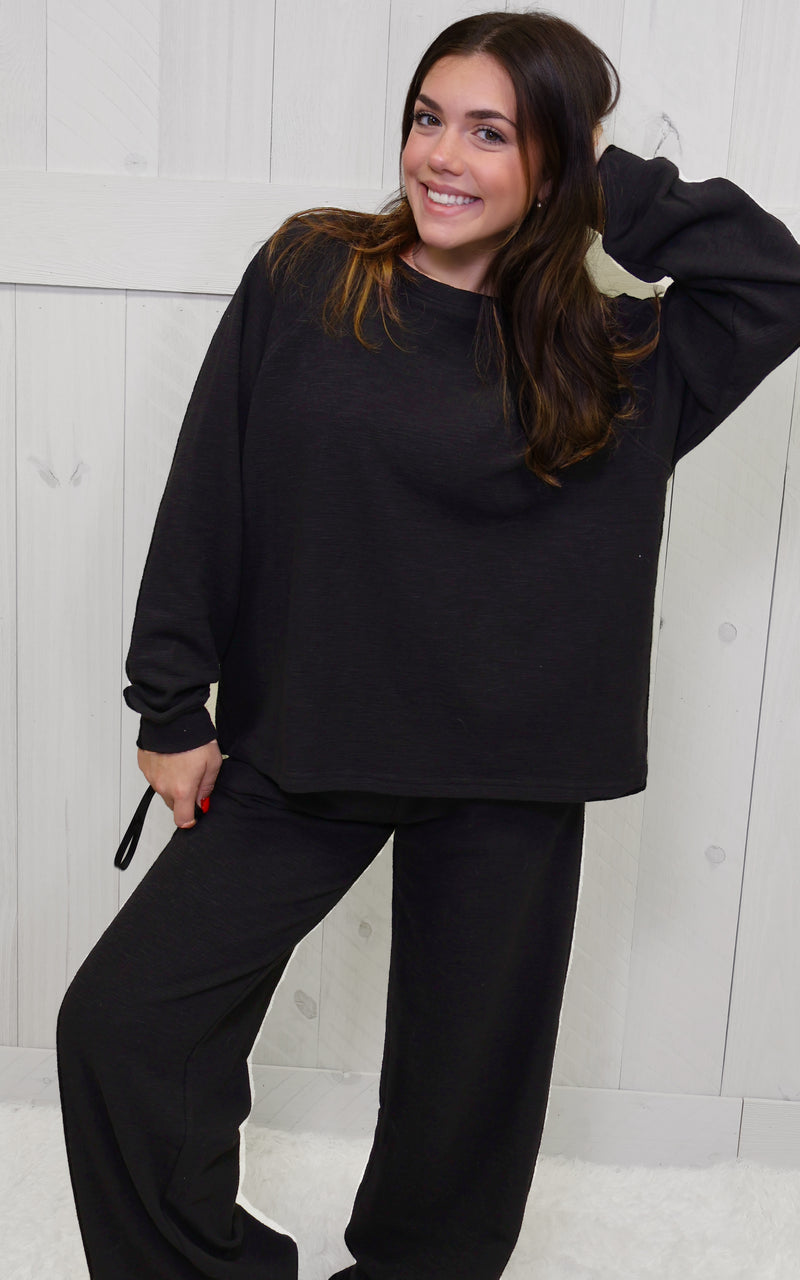 Zenana Long Sleeve Lounge Set Black