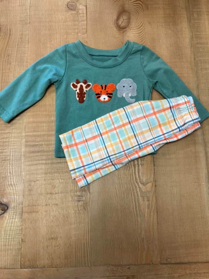 Boys Animal Plaid 2 Piece Set - Mini Mee Boutique