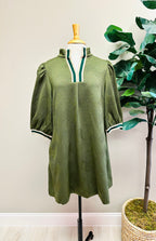 Women’s Umgee Olive Textured  Knit Puff Sleeve Dress