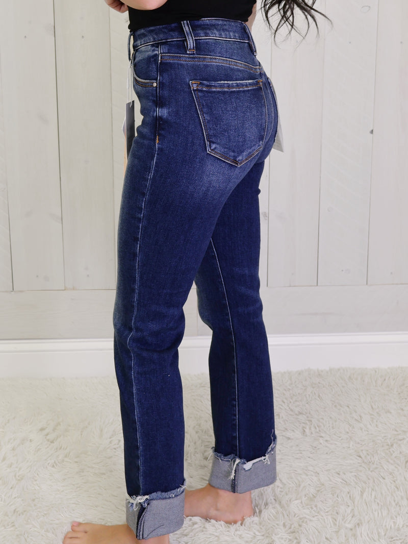Risen Dark High Rise Cuff Crop Jeans 5877