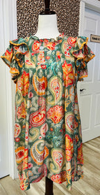 Women’s Umgee Paisley Floral Lace Ruffle Sleeve Dress