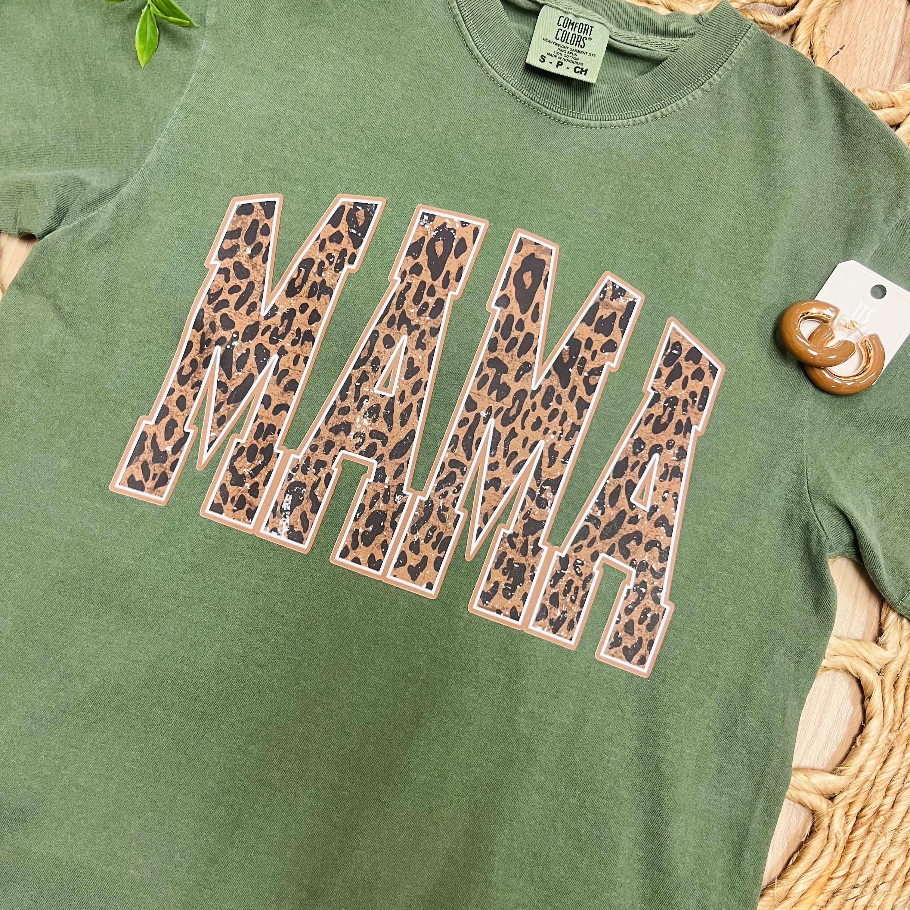 Women’s Olive Green “Mama” Cheetah Print Tee