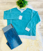 Women’s Zenana Washed Exposed Seam Sweatshirt In Teal