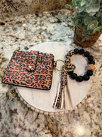Wristlet ID Badge Pouch Keychain Cheetah Print Coffee
