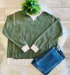 Women’s Zenana Washed Exposed Seam Sweatshirt In Olive Green