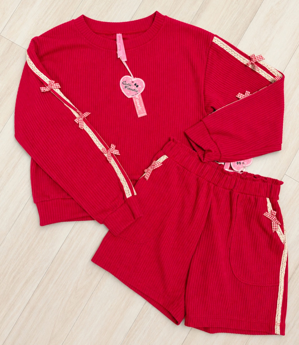 Girls Red Bow Trim Outfit