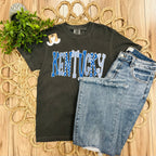 Women’s Charcoal Gray Kentucky Blue Polka Dot and White Stripe Tee