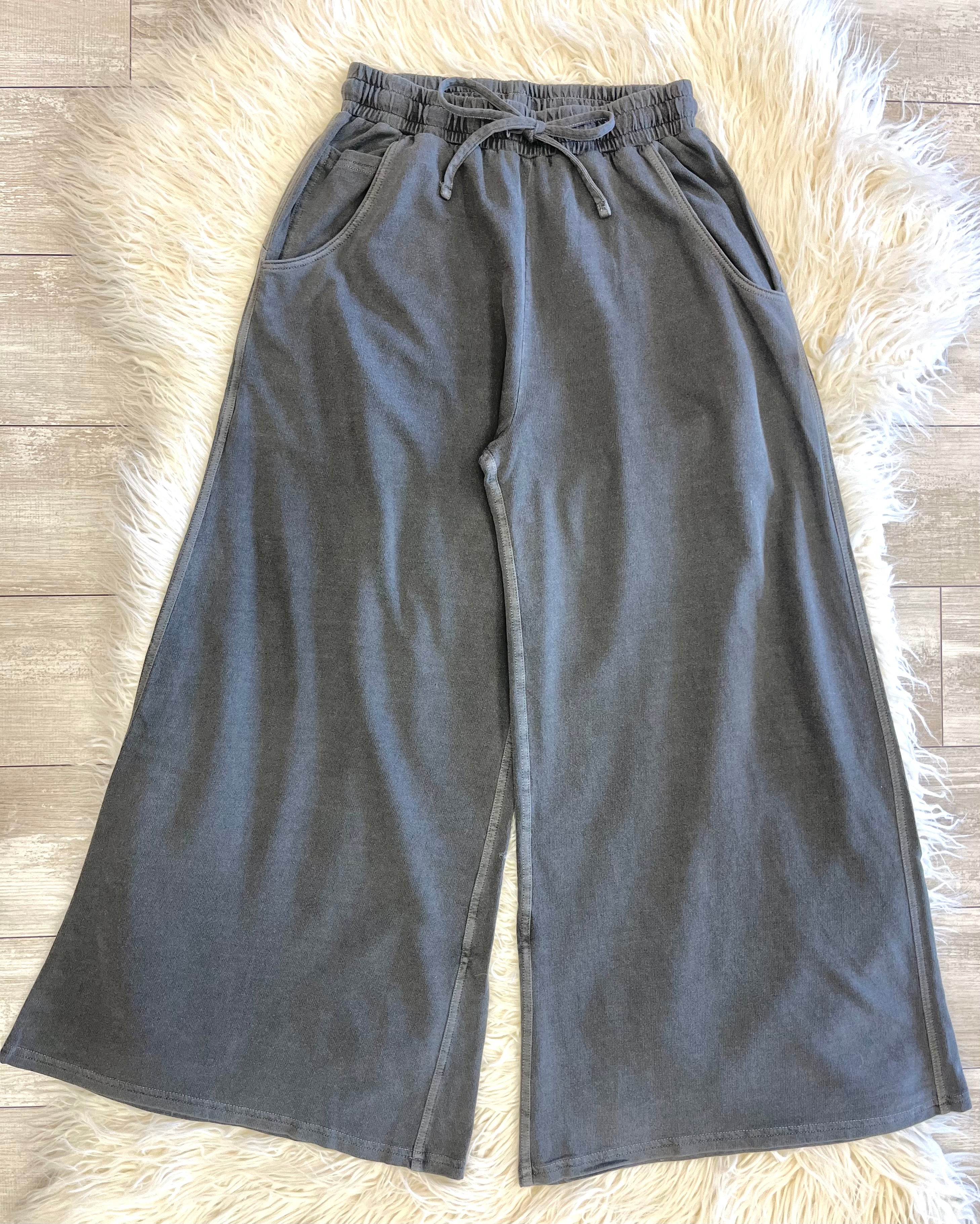 Women’s Zenana Black French Terry Enzyme Washed Pants