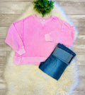 Women’s Acid Wash Long Sleeve Side Slit Knit Top In Light Pink