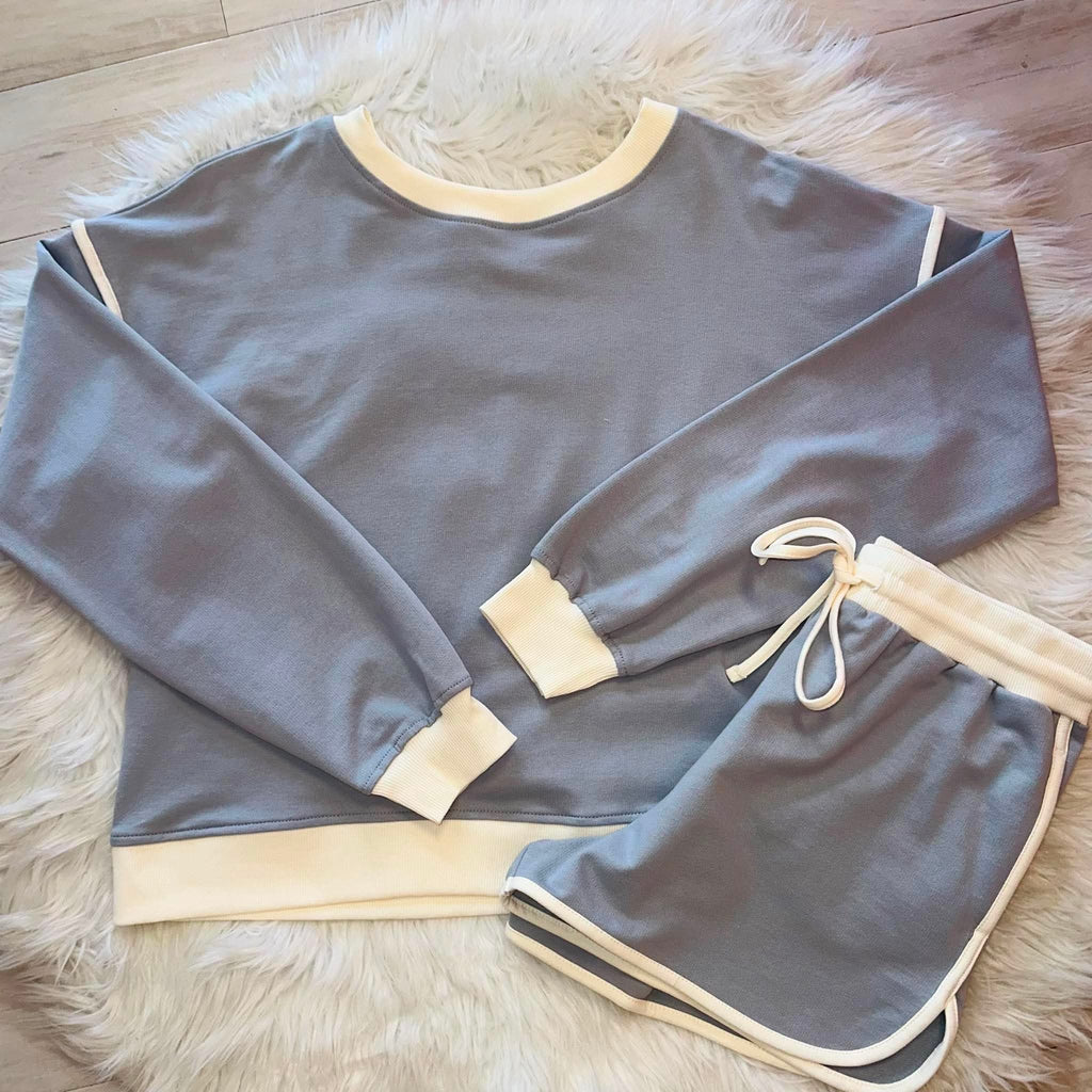 Women’s Zenana Gray Short Set with Contrast Seams