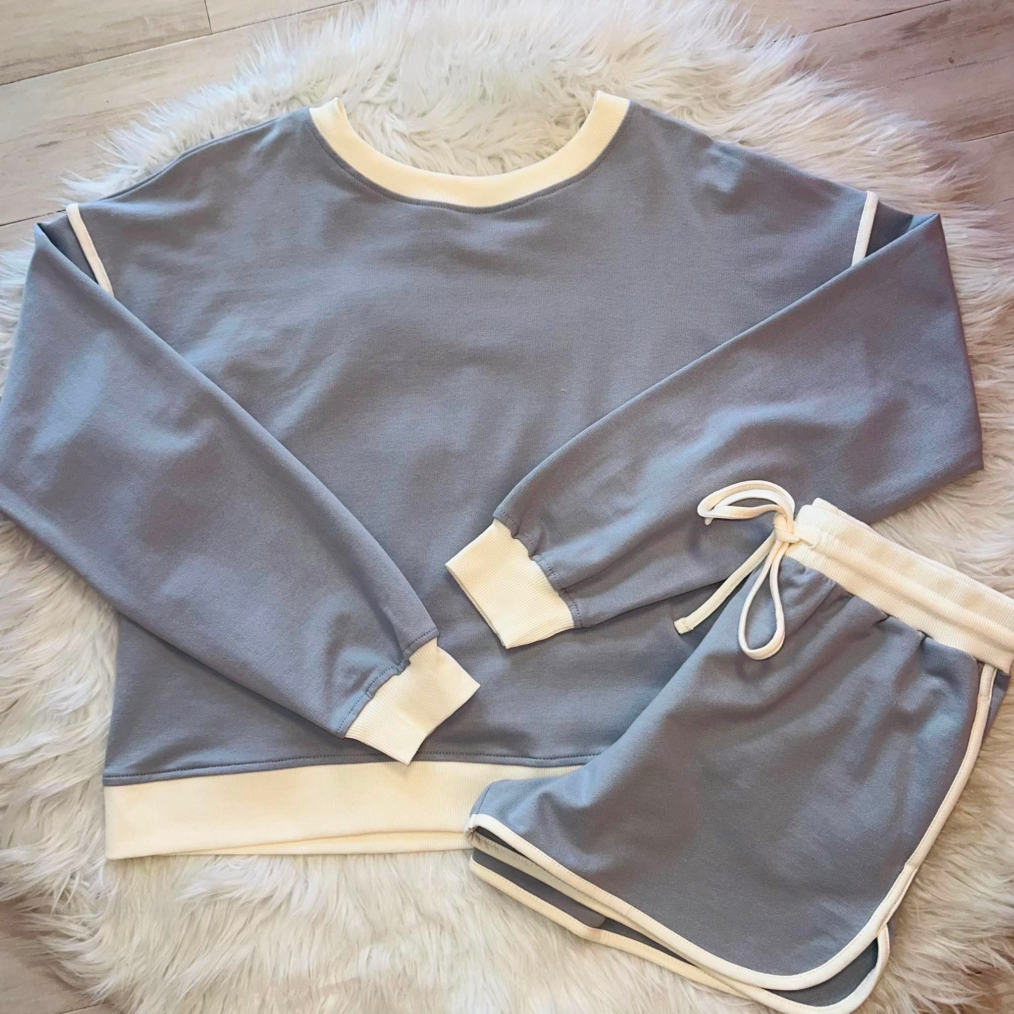 Women’s Zenana Gray Short Set with Contrast Seams